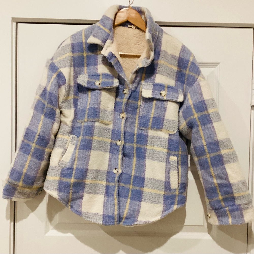 Plaid Blue and Cream Women's Puffer Jacket